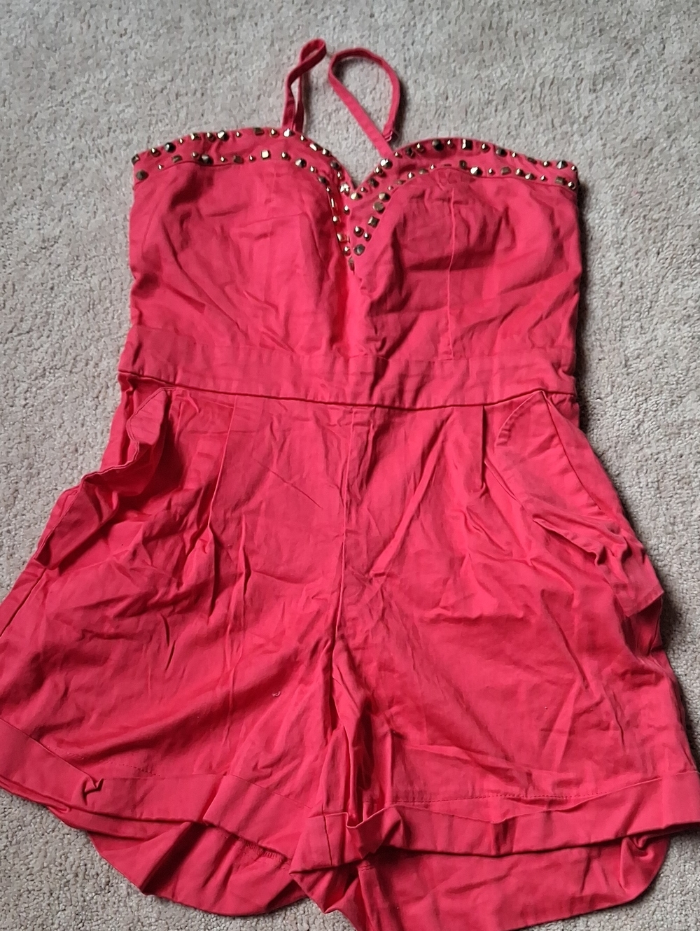 Poof Couture Red Studded Strapless Romper